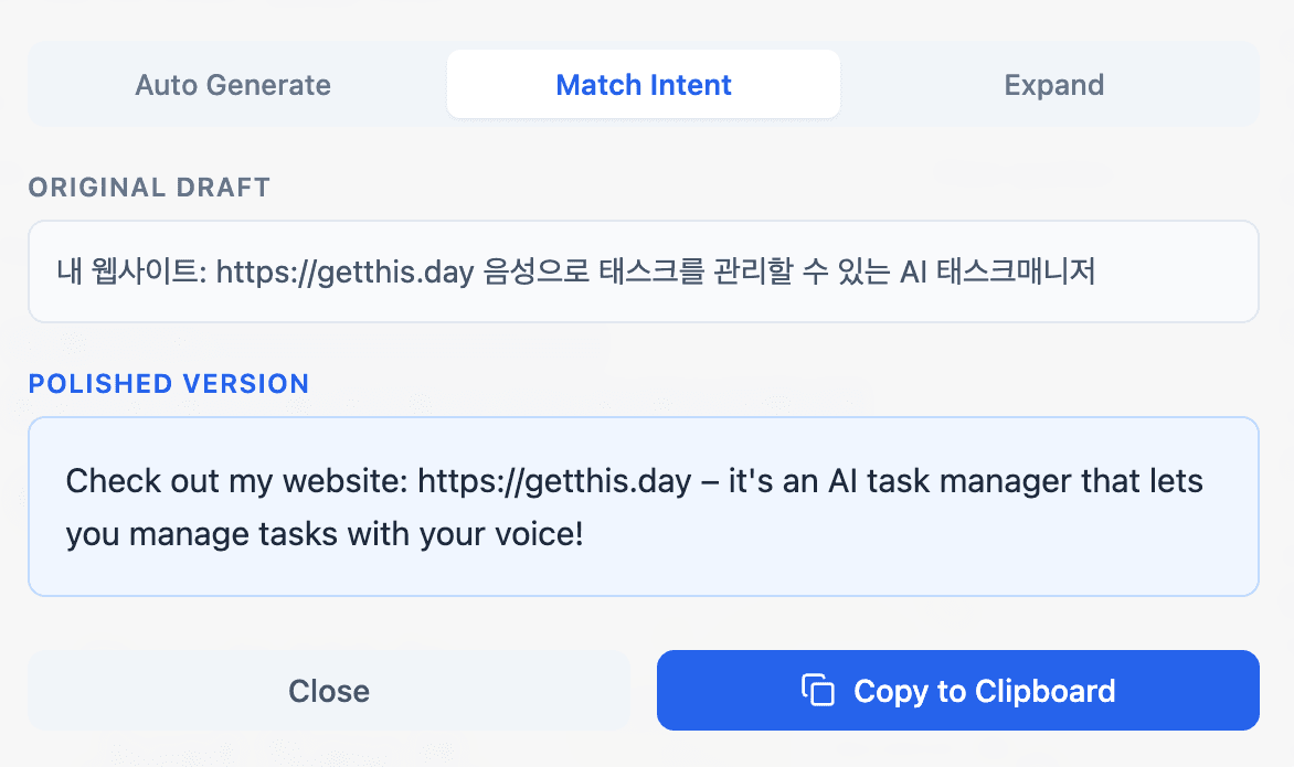 PostPolish turning a Korean draft into polished English